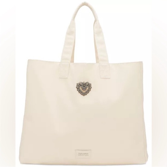Dolce & Gabbana Devotion Cream Canvas Large Tote Bag Purse D&G Gold Heart Plaque - Picture 14 of 14